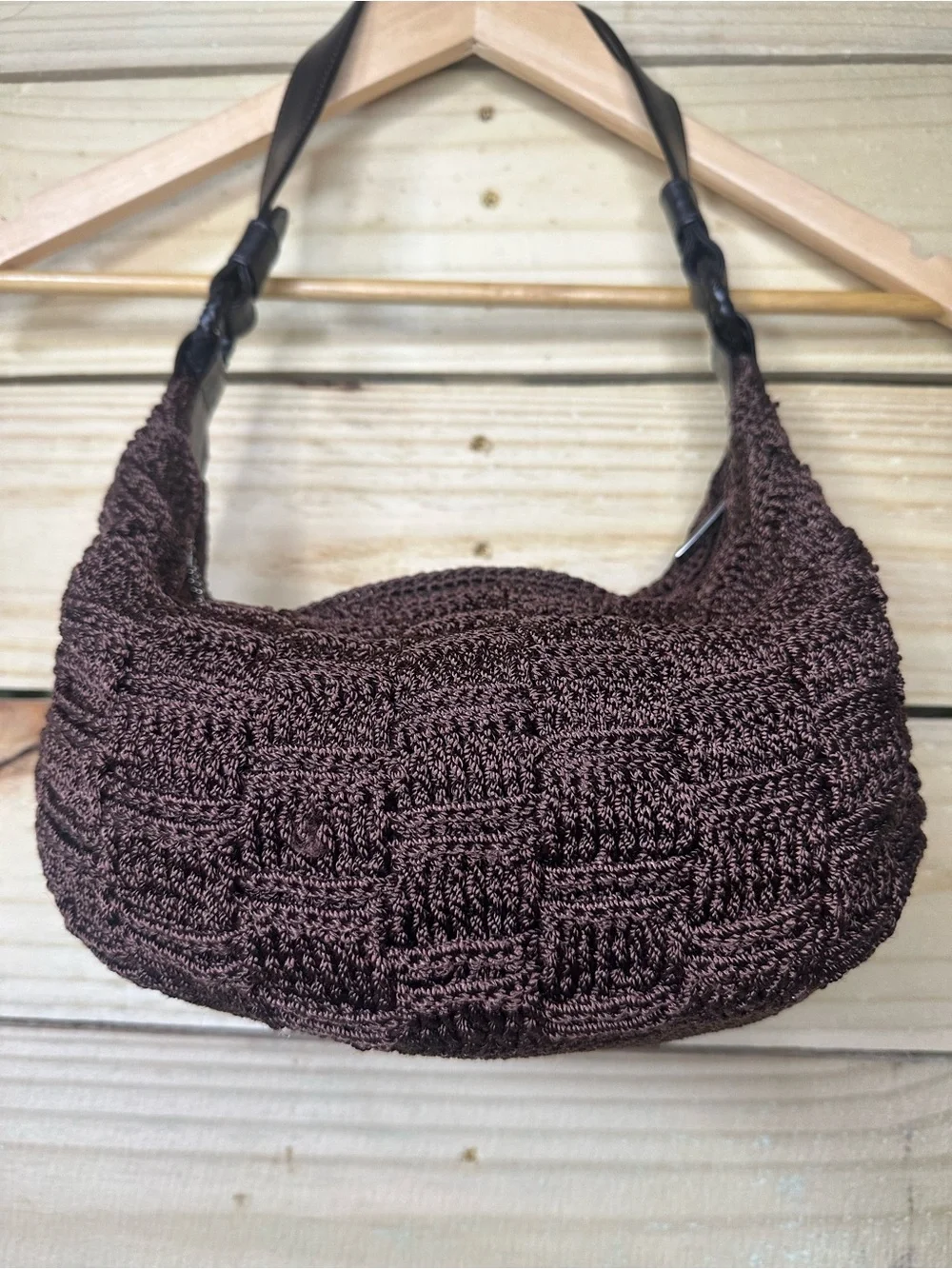 The Sak Vintage Brown Crochet Basketweave Hobo Shoulder Bag 6220 Good Condition